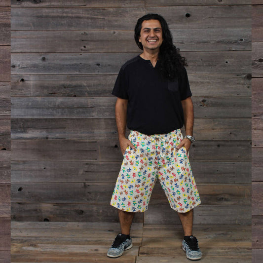 Grateful Dead Men's Cargo Shorts With Small Bear Print : Natural / Xlarge