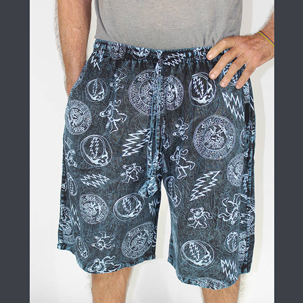 ENDLESS TOUR SHORTS Cotton Shining Wash Patchwork Shorts : Teal / XL
