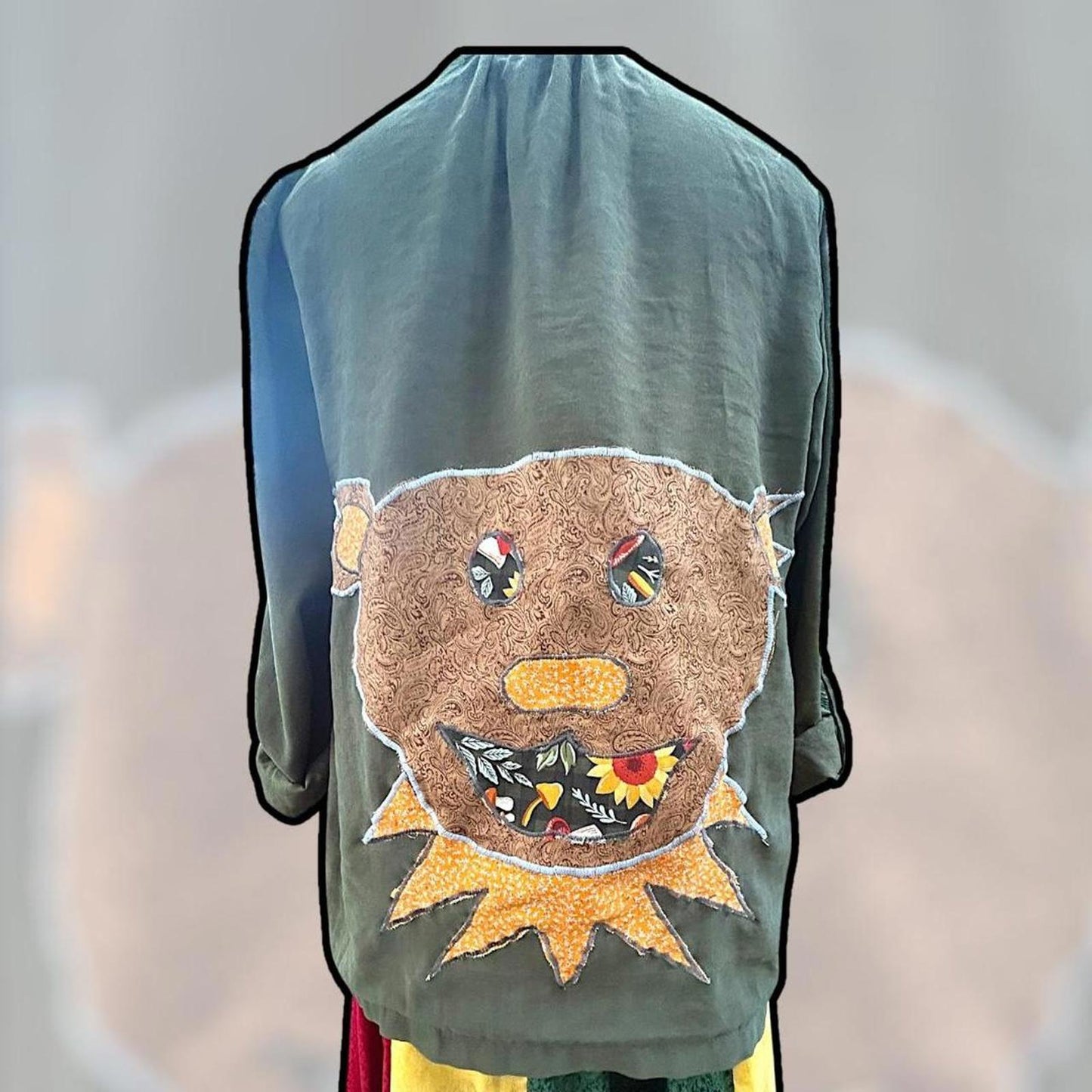 🌀 Upcycled Folk Art Jacket ❤️ Dancing Bear Edition 🌀