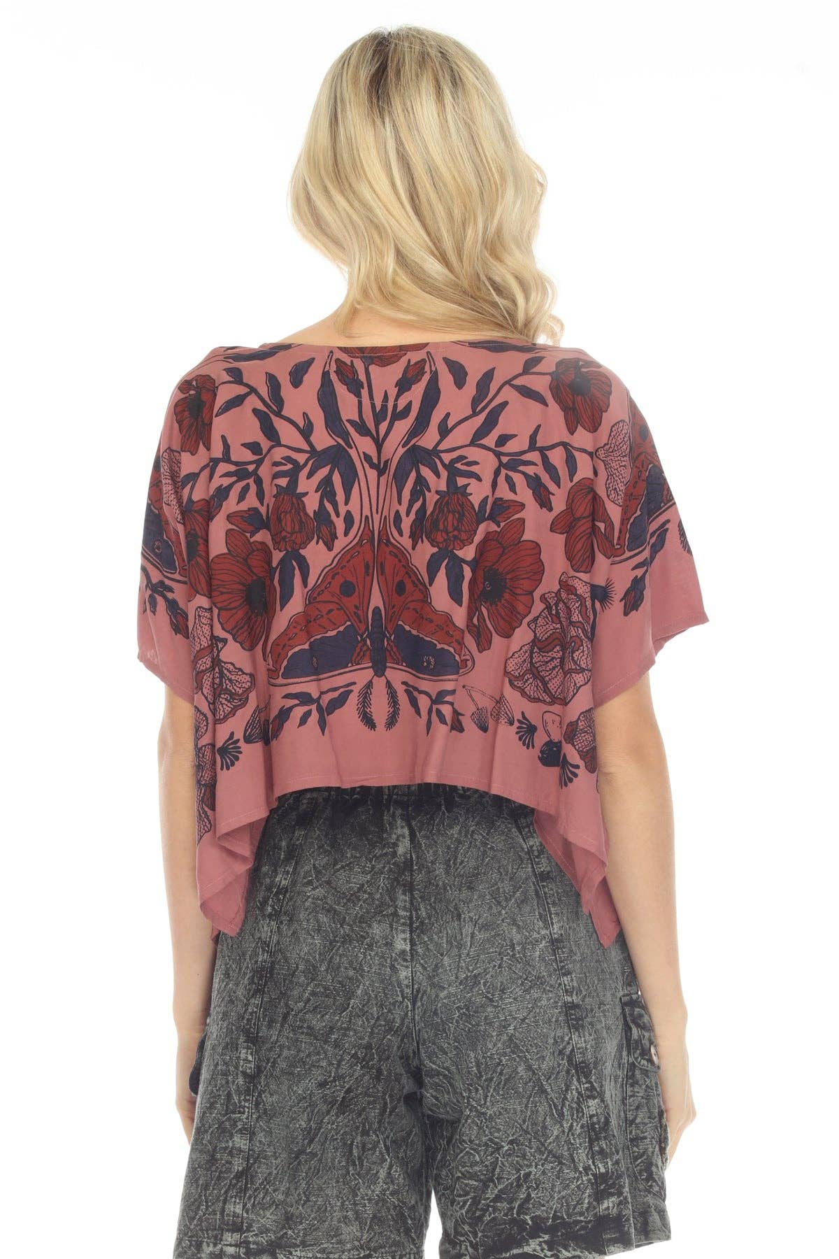 Luna Moth Scarf Crop Top: Rose / One Size