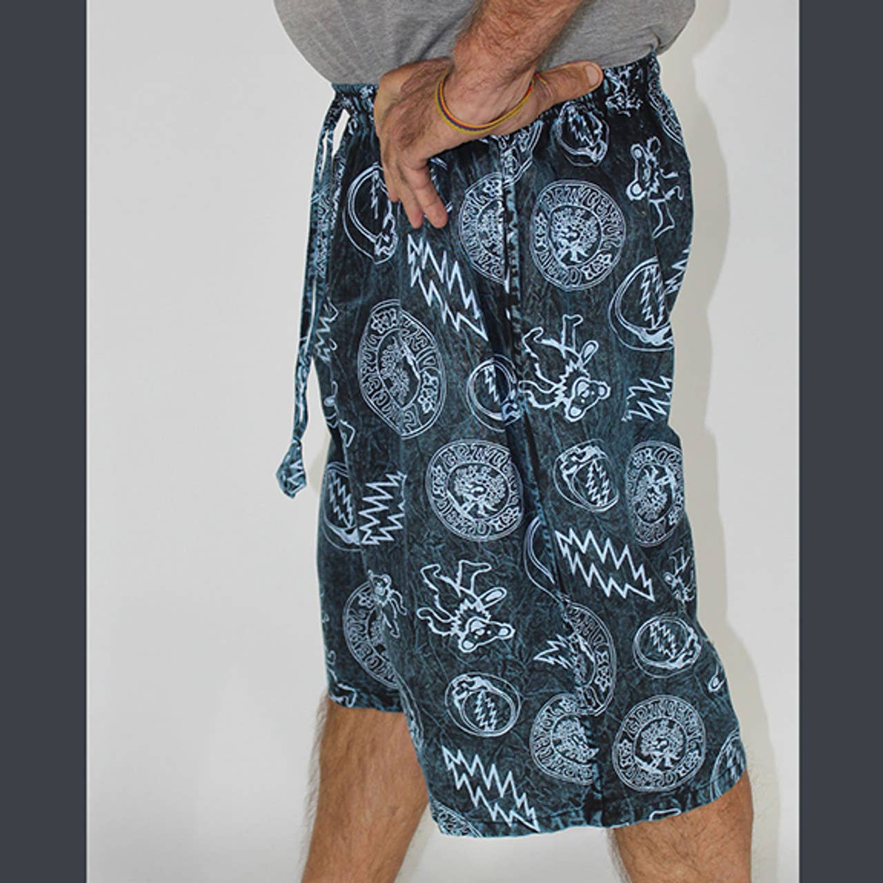 ENDLESS TOUR SHORTS Cotton Shining Wash Patchwork Shorts : Teal / XL