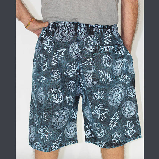 ENDLESS TOUR SHORTS Cotton Shining Wash Patchwork Shorts : Teal / XL