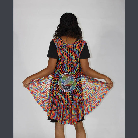 SUGAREE VEST Cotton Crochet Long Vest w/ Grateful Dead : Rainbow / One Size