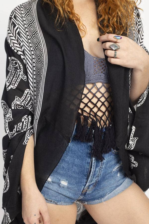 Hamsa Flowing Cocoon Wrap: Black / One Size