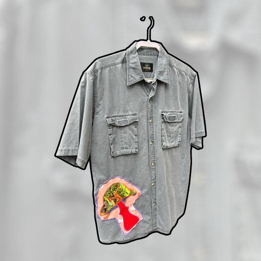 🍄 Upcycled Redhead Vintage Denim Mushroom Shirt 🍄