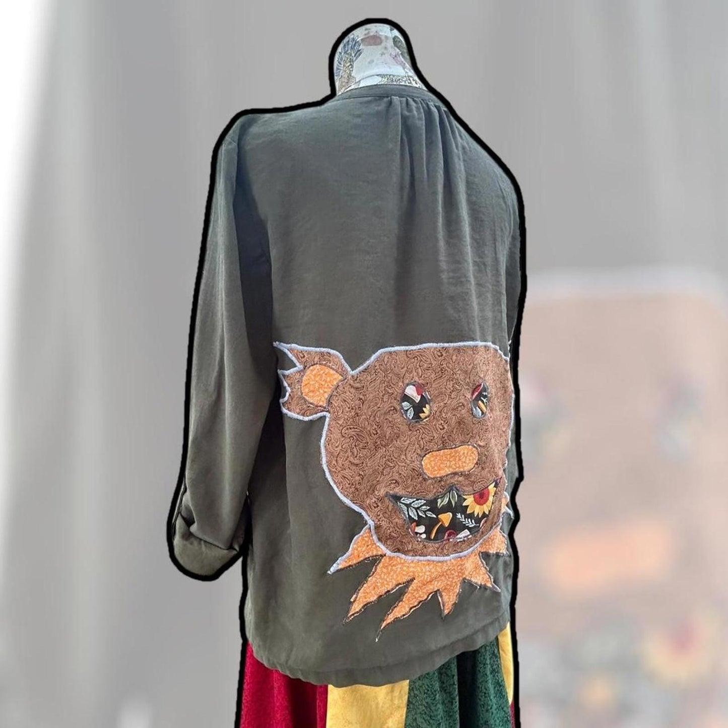 🌀 Upcycled Folk Art Jacket ❤️ Dancing Bear Edition 🌀