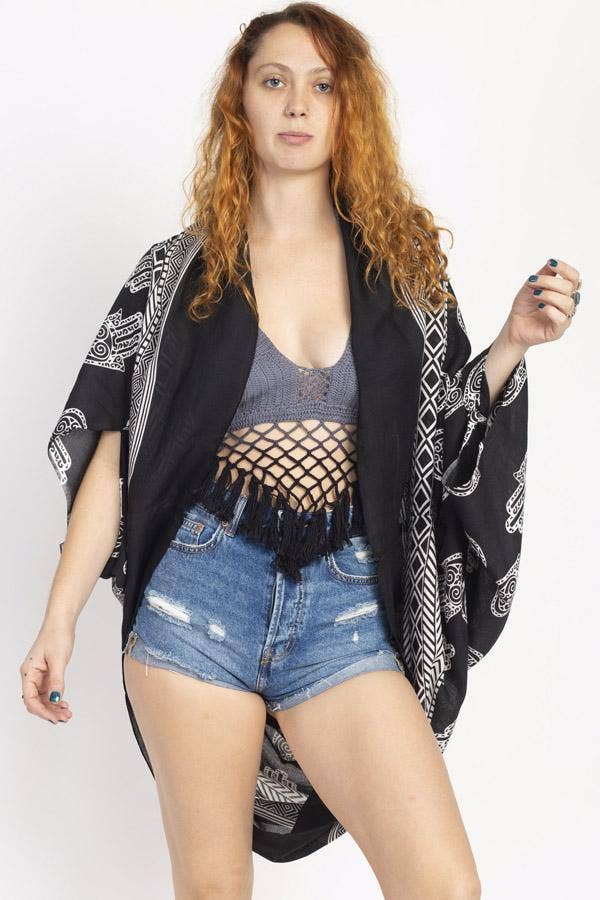 Hamsa Flowing Cocoon Wrap: Black / One Size