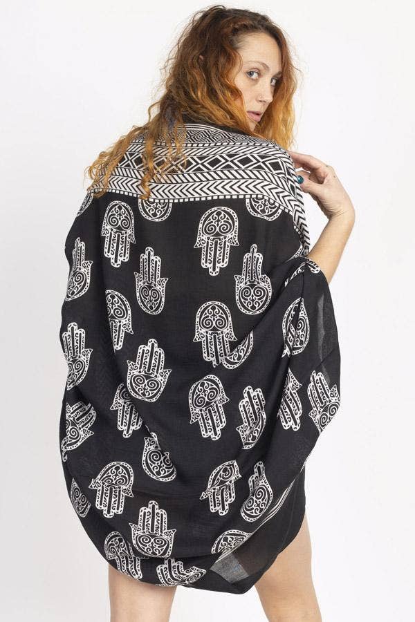 Hamsa Flowing Cocoon Wrap: Black / One Size