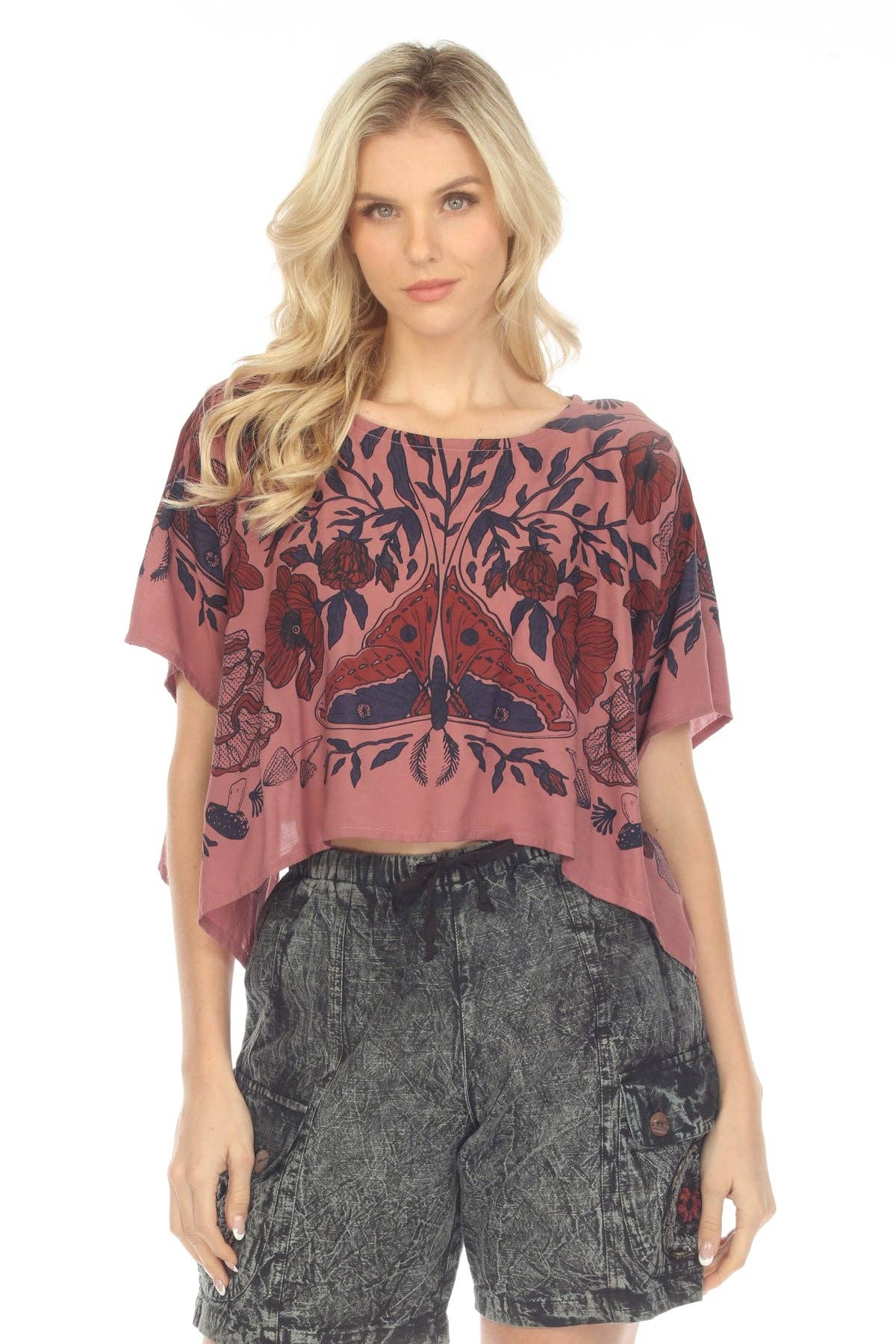 Luna Moth Scarf Crop Top: Rose / One Size