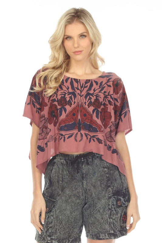 Luna Moth Scarf Crop Top: Rose / One Size