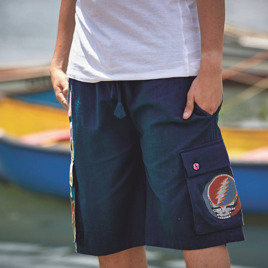 Grateful Dead Cargo Shorts w/ 2 Steal Your Face Embroidery: Black / Large