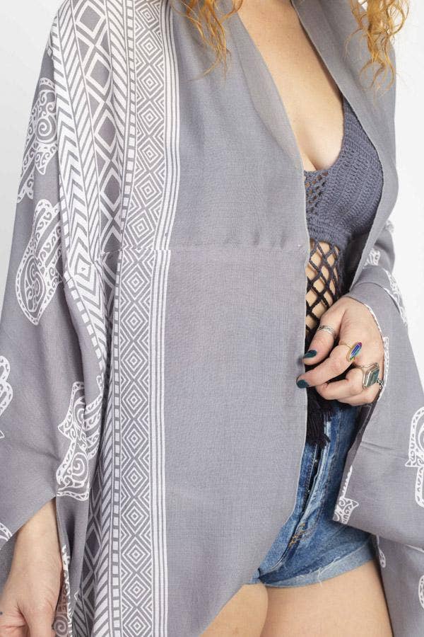 Hamsa Flowing Cocoon Wrap: Black / One Size